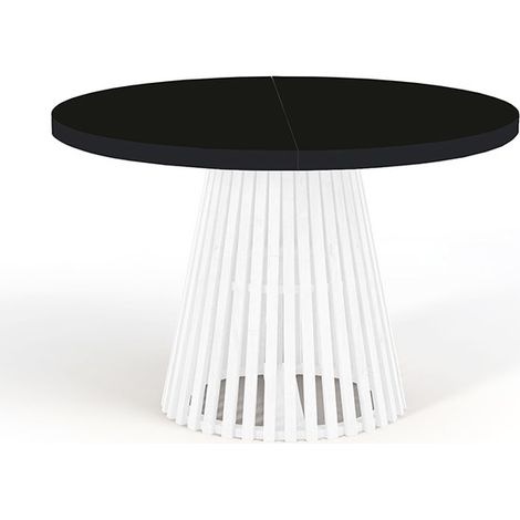 Table à manger ronde extensible DOVER avec lamelles- style industriel/loft avec pieds Ă lattes, diamètre : 110/210 cm, couleur: noir/blanc (1/4)