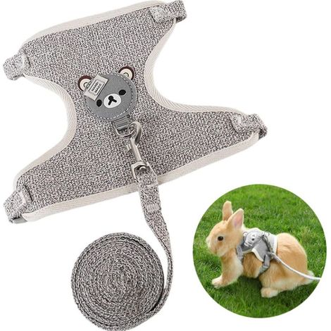 Rabbit and Small Animal Harness with Leash - Adjustable and Breathable Accessory (Grey)
