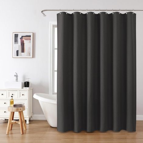 Rideau de Douche Motif Gaufre avec Anneaux en Métal Imperméable Anti-Moisissures Polyester Tissu Rideau Salle de Bain Lourd- 182x182CM (Noir) (1/5)