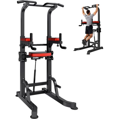 VEVOR Klimmzugstange, 150 kg, Dip-Station, stabiles H-Gestell, 9-fach verstellbare Stütze, multifunktional, All-in-One, mit Ablage (1/2)