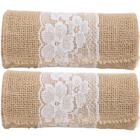 Lot de 2 rubans de dentelle en toile de jute, 2,4 m de long, doux, résistants, à coupe aléatoire, simples et élégants, pour une décoration de table DIY. (1/5)