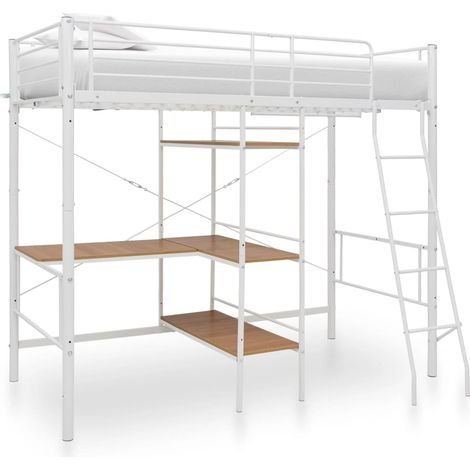 vidaXL Letto a Castello con Tavolino Bianco in Metallo 90x200 cm (1/5)