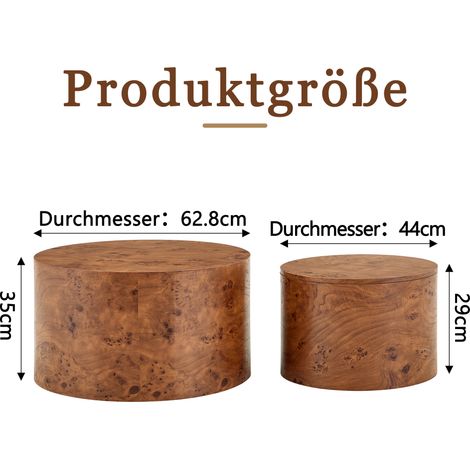 Lot de 2 tables basses rondes avec rangement, tables gigognes en bois MDF, diamètre 62,8 cm/44 cm, table d'appoint pour salon avec couvercle amovible et espace de stockage (1/5)