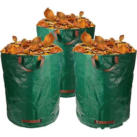 Wasserdichter Aufbewahrungsbeutel aus Polypropylen (PP) für Laubpflanzen, ideal zum Sammeln von Gartenlaub. Großes Fassungsvermögen (272 l / 67 x 76 cm), faltbar, grün, 3er-Set. (1/5)