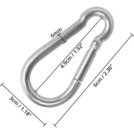 Mousqueton Acier Inoxydable à Ressort M6 (Lot de 20) - 6 cm - Crochet Mousqueton Polyvalent Intérieur/Extérieur pour Porte-Clés, Camping, Pêche et Accessoires de Randonnée (1/5)