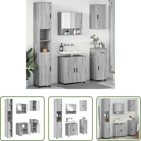 Badezimmer-Schränke - Badezimmermöbel-Set 5 pcs Graues Sonoma Holzwerkstoff & Metall (1/5)