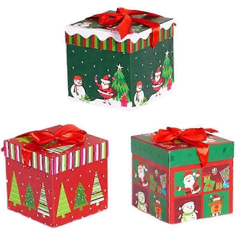 Lot de 3 boîtes cadeaux de Noël carrées en papier, boîtes à bonbons, décorations de Noël à motifs de dessins animés pour la maison et les magasins (petite taille) (1/5)