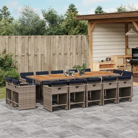 15-teiliges Garten-Ess-Set mit Kissen, grau, Polyrattan (1/5)