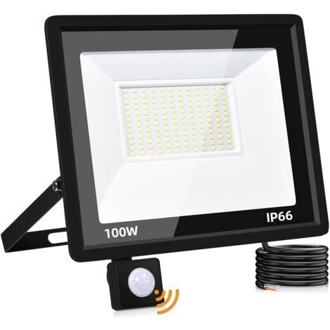 100-W-LED-Flutlicht für den Außenbereich mit Bewegungsmelder, 10.000-lm-LED-Strahler für den Außenbereich mit Bewegungsmelder, 6500 K kaltweiße Außenbeleuchtung, IP66 wasserdichte Außenleuchte für Gar