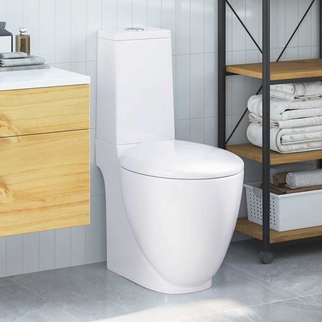 vidaXL Toilette en céramique écoulement d'eau à l'arrière blanc (1/5)