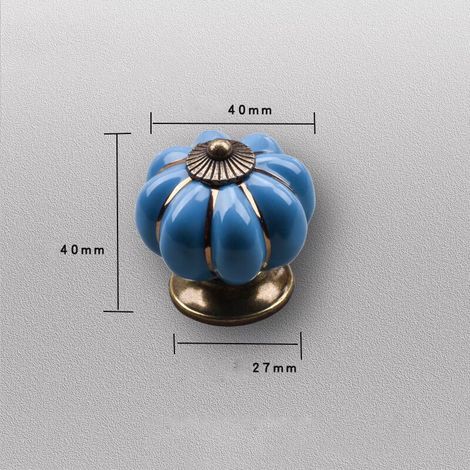 Juego de 2 tiradores de cajón de cerámica vintage con forma de calabaza, 40x40 mm (diámetro x altura) - Azul (1/4)