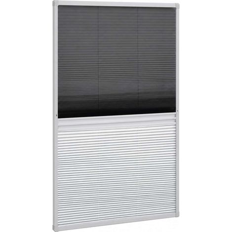 Moustiquaire Fenêtre Plissée Double avec Store Occultant Cadre Aluminium Blanc 160 x 80 cm (1/5)