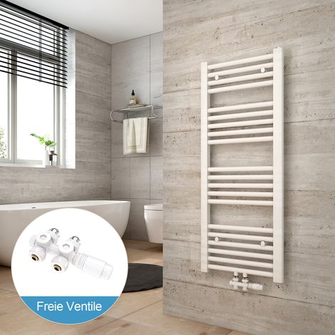 Heilmetz Radiadores toalleros de agua conexión intermedia Incluye conexiones de radiador 100x40cm Blanco Radiador + Blanco Válvula