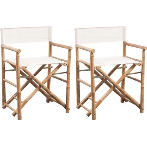 Chaises pliantes, deux chaises par lot, en bambou et toile. (1/5)