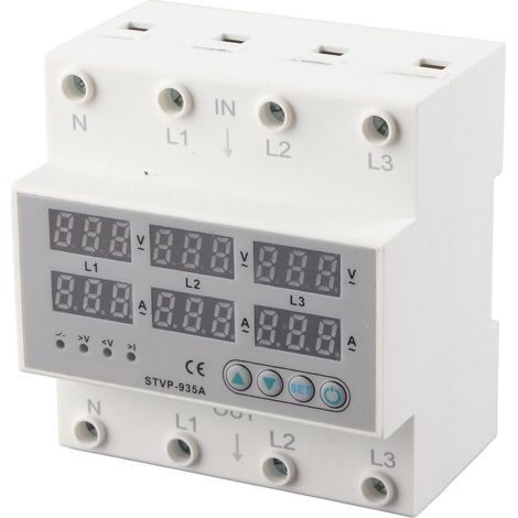 Protecteur de tension réglable triphasé à affichage numérique, relais de protection avec récupération automatique, AC220-380V, 63A, 1-63A (1/5)
