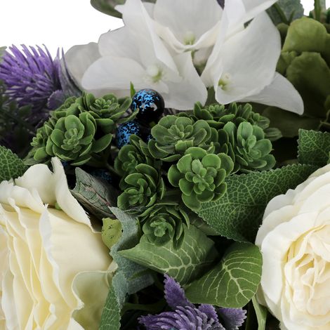 Türkranz mit Blumenmuster, Lavendel, weißem und violettem Eukalyptus - Türdekoration (72 cm lang, 22 cm hoch, Rattanzweige auf der Rückseite) (1/5)