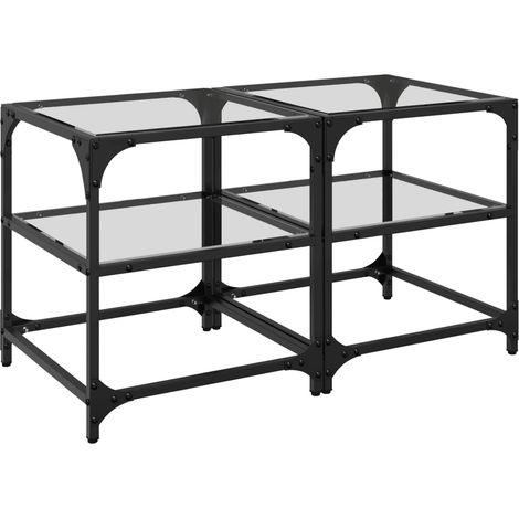 Tables basses avec dessus en verre transparent 2 pcs  Table de salon  Table de café acier (1/5)