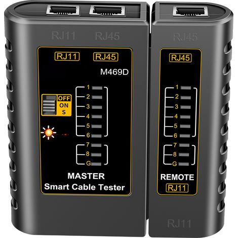 ANENG M469D Tester per cavi di rete, strumento di abbinamento per linee telefoniche RJ11 e RJ45 con indicatore LED, funzione di controllo On/Off, test per cavi schermati e test a lunga distanza. (1/5)