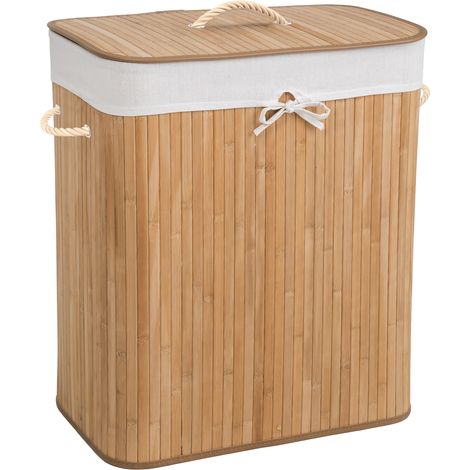 Panier à linge rectangulaire en bambou synthétique 100L beige