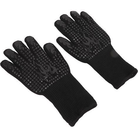 Lot de 2 gants résistants à la chaleur, isolation thermique, haute température, antidérapants, lavables, en silicone tricoté, taille unique, noirs (1/5)