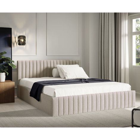 Polsterbett nach Maß 90x200 Beige Boucle Stoff Bett mit Metall - Lattenrost und mit Stauraum (1/5)