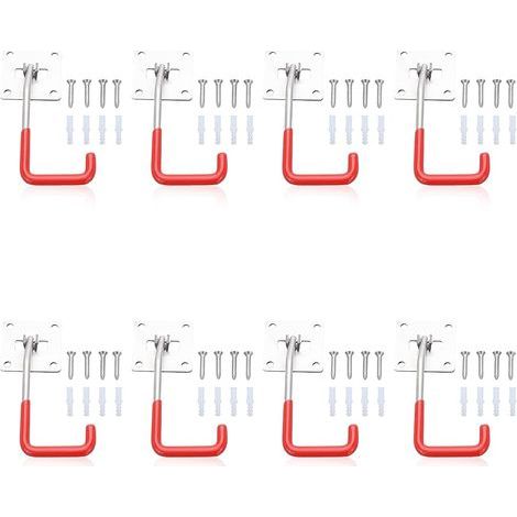 Crochets Garage, 8Pcs Crochet de Garage Mural Rangement, Crochets Utilitaires Robustes Acier avec Inoxydable Revêtement Antidérapant pour Organisation du Garage, Outils Jardin etc (1/5)