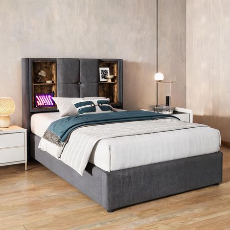 Tête de lit coloris gris en coton 206 x 95 x 100,5 cm (1/5)