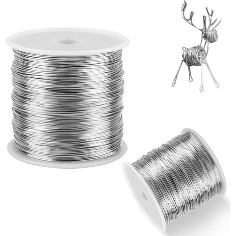 Lot de 2 rouleaux de fil de bricolage 304 - Fil argenté - 100 m x 0,5 mm - Fil de liaison flexible en acier inoxydable pour la fabrication de bijoux, le bricolage (1/5)