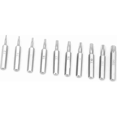 Jeu de 10 embouts de tournevis Torx tige 4 mm pour réparation T3 T4 T5 T6 T7 T8 T9 T10 T15 T20 (1/5)