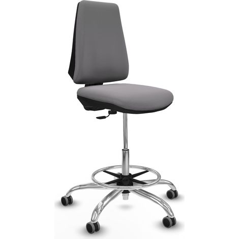 Taburete Elche CP similpiel gris base cromada ruedas 65mm engomadas
