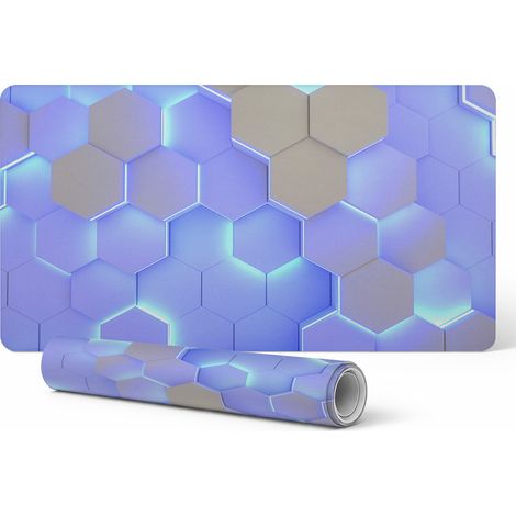 Alfombrilla decorativa para escritorio de juegos con hex谩gonos iluminados, 120 x 60 cm.