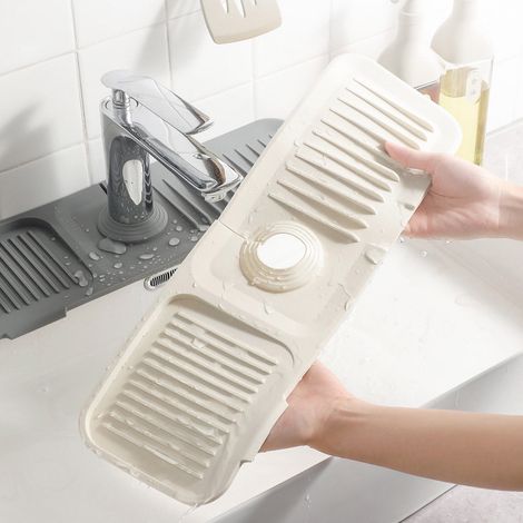 Tapis De Drain Pour Robinet - En Silicone Non Glissant - Pour Évier Cuisine Salle De Bain - Taille L 37 X 14 Cm (1/5)