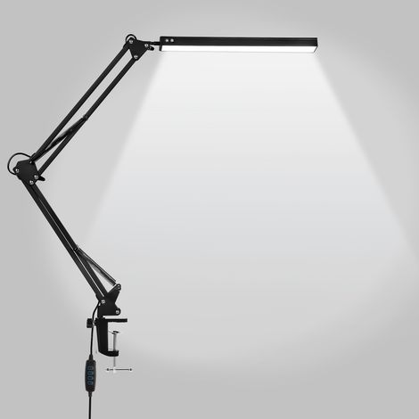 Wolketon LED-Schreibtischlampe mit Klemme 10 W, 80 LEDs, 3 Farbtemperaturen, 10 Helligkeitsstufen, verstellbarer Metallarm, USB, Schwarz (1/5)