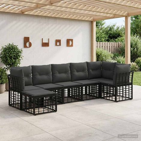 vidaXL  Outdoor Sofa Set  Black Poly Rattan