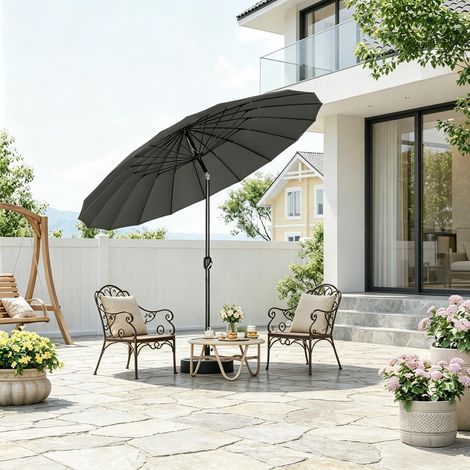 Grand parasol de terrasse et de jardin pour piscine - À inclinaison réglable, résistant aux UV et aux intempéries (parasol seul sans pied inclus)