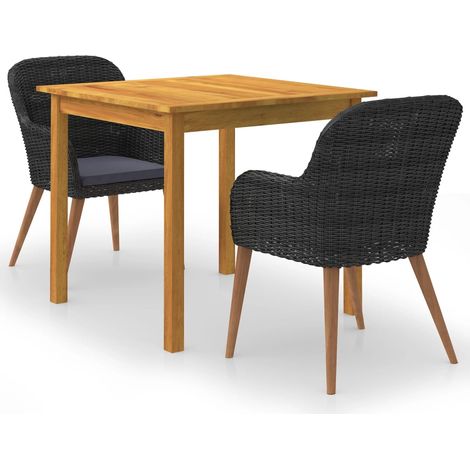 Ensemble de salle à manger de jardin meuble extérieur 3 pièces noir