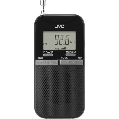 Radio portatile JVC RA-E411B AM/FM con 20 stazioni, display LCD e orologio, consumo 0,25 W. (1/5)