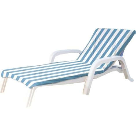 Housse de chaise longue antidérapante à séchage rapide pour chaise longue de piscine, motif à rayures classiques, 80 x 160 cm (rayures bleues) (1/5)