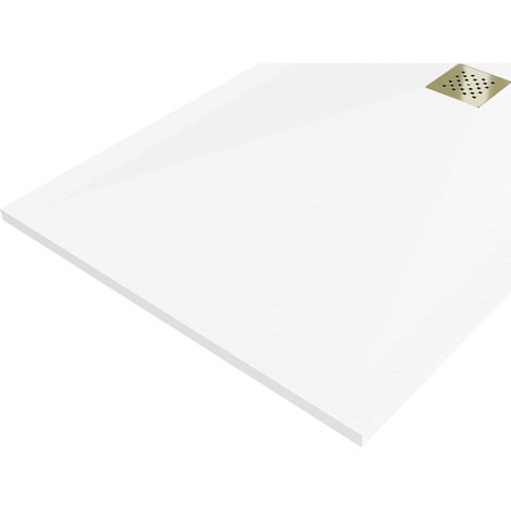 Baignoire Mexen Stone+ en composite carrée 140 x 100 cm, blanche, cache en or - 44101014-G (1/5)