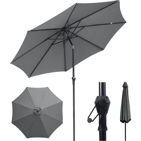 Sekey Sonnenschirm ø 300 cm Alu Gartenschirm Rund, Marktschirm Knickbar, mit Kurbel, Dunkelgrau (1/5)