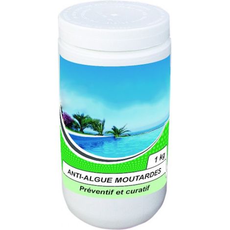 Anti-algues de piscine moutarde 1kg – Traitement choc et curatif – Compatible tous types de filtration – Dosage 30g pour 10m3 – NMP