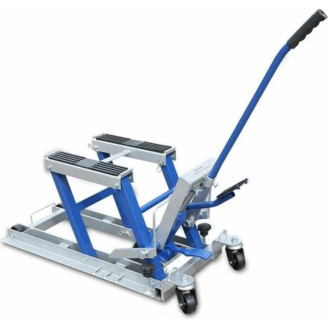 Motorradhebebühne, Motorradheber hydraulisch, bis 680 Kg belastbar, gummierte Trageflächen, einfache Bedienung, Montagebock Klapp Hebebühne Plattform (Blau)
