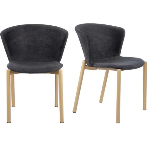 Lot 2 chaises tissu gris anthracite et pieds métal effet bois - FOCA (1/5)