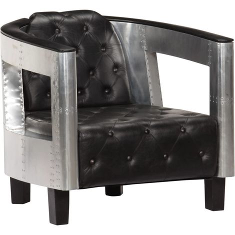 Fauteuil en style d'aviation Noir Cuir véritable (1/5)