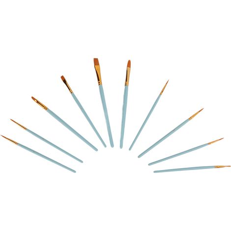 Ensemble de 10 pinceaux pour aquarelle avec poils en nylon, pinceaux pour peinture acrylique et à l'huile, pinceaux pour gouache et pinceaux bleu clair. (1/5)