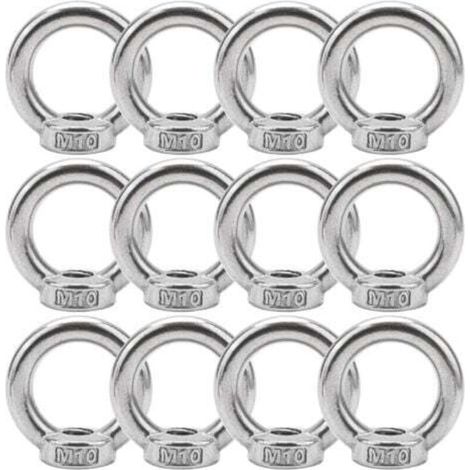 12 Stück M10 Edelstahl 304 Ringmuttern, Ösenmuttern, Gewindemuttern, für Hebezeuge