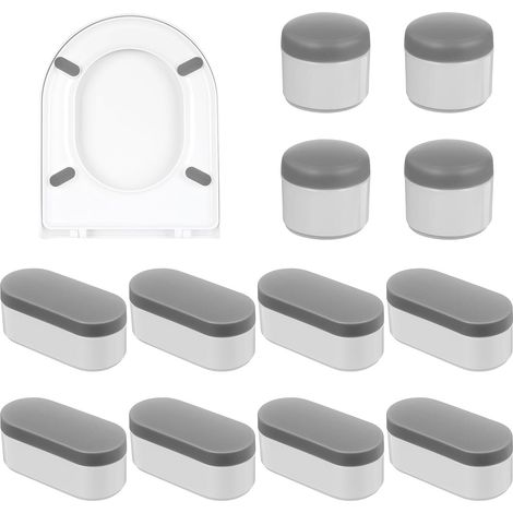 12 tampons universels pour siège de WC avec adhésif puissant, antidérapants, tampons en caoutchouc, pièces de rechange pour bidet, maison, hôtel, école (1/5)