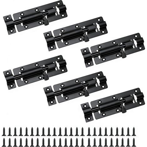 6 Pièces Verrou de Porte Boulons de Verrouillage de Porte en Acier Inoxydable Loquet Porte pour Fenêtres Garage Toilette Jardin Noir 4 Pouces (1/5)