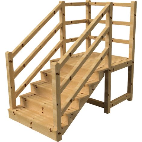 MILANO - Escalier en bois 5 marches H88 cm - avec contre-marches - Palier L120 x P116 cm - Rambarde escalier 2 côtés, palier gauche et en face