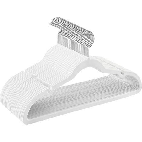 SONGMICS Grucce Appendiabiti in Velluto 30 Pezzi, Antiscivolo, Scanalature su Spalle, Barra per Pantaloni, Gancio Girevole a 360°, Salvaspazio, Spesso 0,6 cm, Largo 43 cm, Bianco CRF029W03 (1/5)